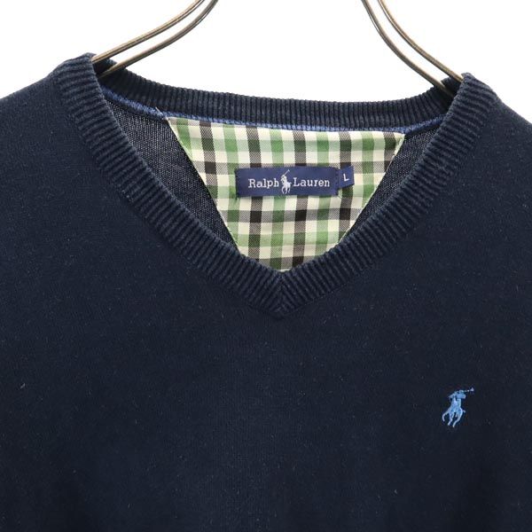 RALPH LAUREN ラルフローレン 長袖 Vネック コットンニット セーター L ネイビー メンズ