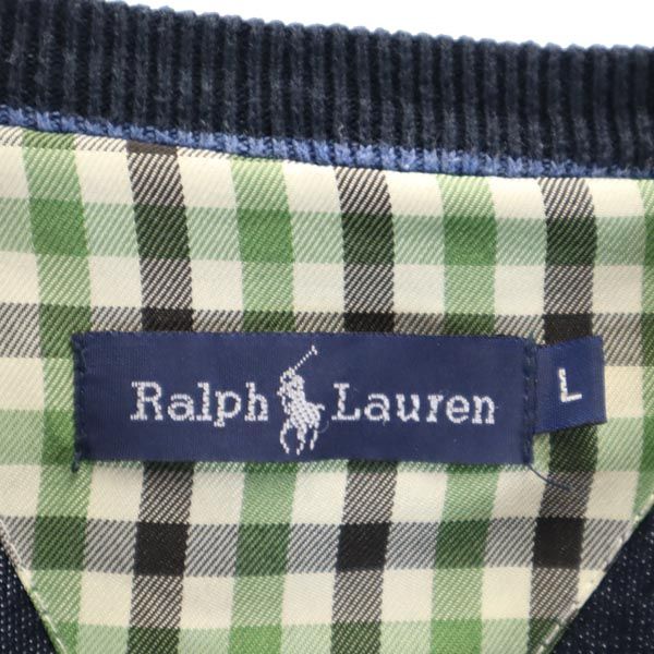 RALPH LAUREN ラルフローレン 長袖 Vネック コットンニット セーター L ネイビー メンズ