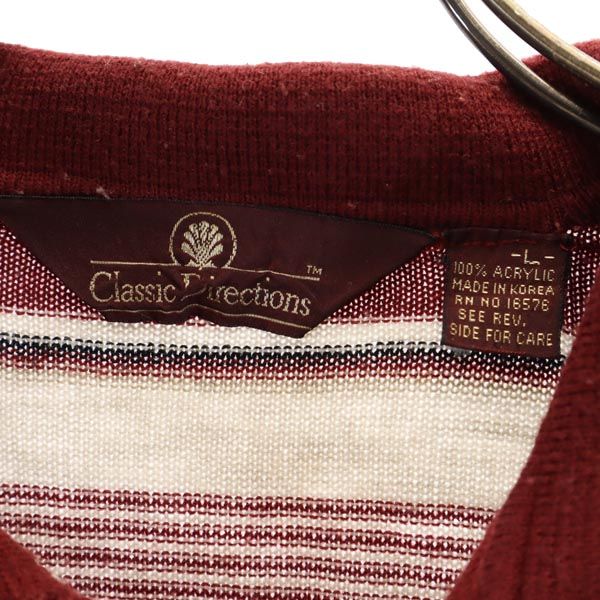 CLASSIC DIRECTIONS クラシックディレクションズ 80s ヴィンテージ ボーダー柄 長袖 ニット ポロシャツ L 赤系 メンズ