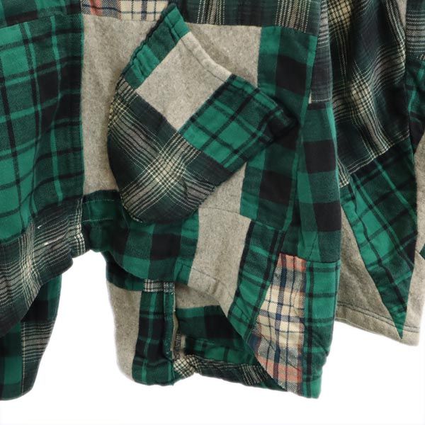 KATO カトー 日本製 長袖 パッチワーク チェックシャツ S グリーン系 メンズ