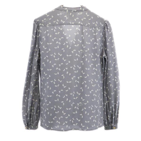Tory Burch トリーバーチ シルク 総柄 長袖 ノーカラー シャツ 2 グレー系 レディース