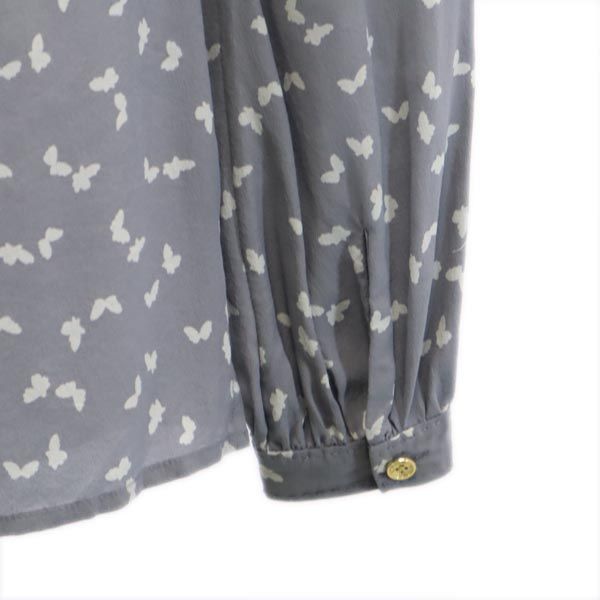 Tory Burch トリーバーチ シルク 総柄 長袖 ノーカラー シャツ 2 グレー系 レディース