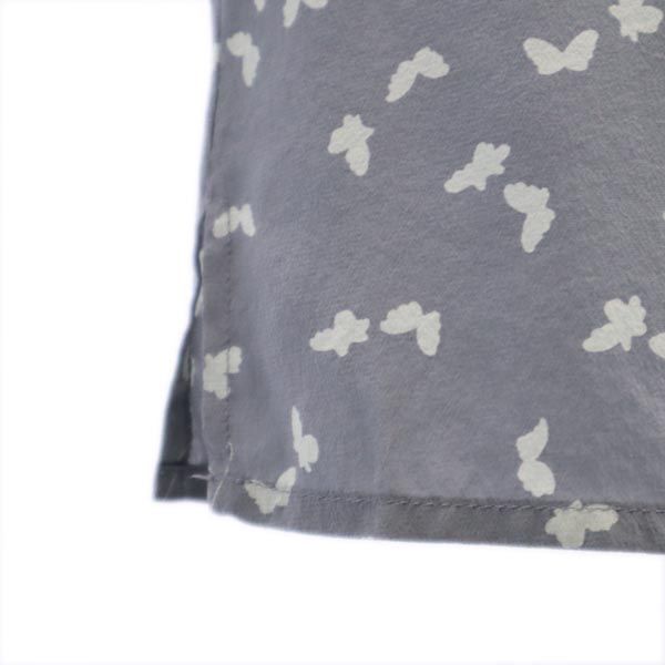 Tory Burch トリーバーチ シルク 総柄 長袖 ノーカラー シャツ 2 グレー系 レディース