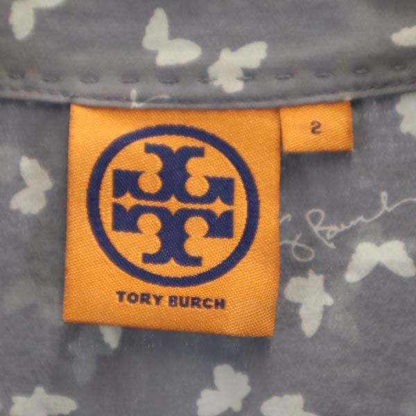 Tory Burch トリーバーチ シルク 総柄 長袖 ノーカラー シャツ 2 グレー系 レディース