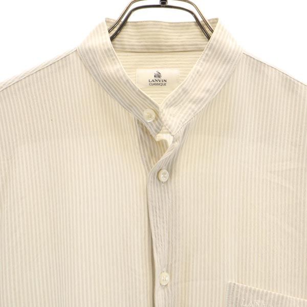 LANVIN ランバン ストライプ柄 長袖 バンドカラー Tシャツ 48 ベージュ系 メンズ