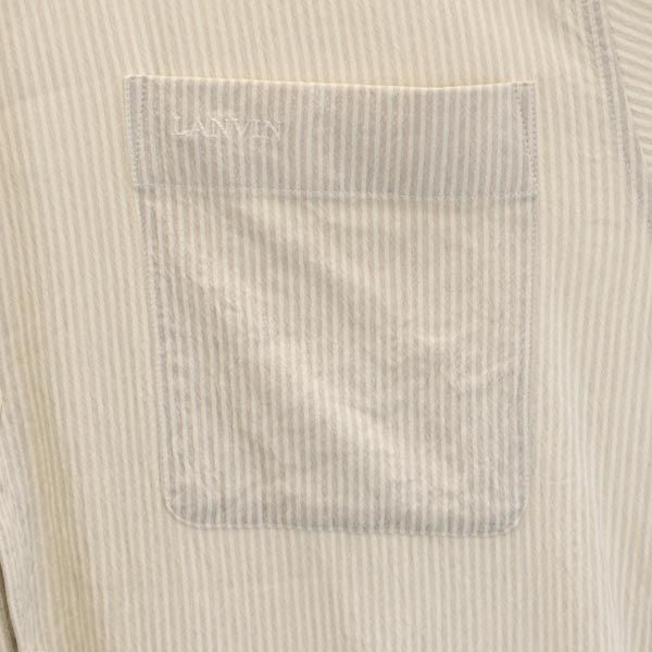 LANVIN ランバン ストライプ柄 長袖 バンドカラー Tシャツ 48 ベージュ系 メンズ