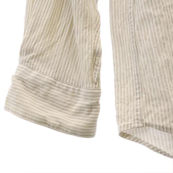 LANVIN ランバン ストライプ柄 長袖 バンドカラー Tシャツ 48 ベージュ系 メンズ