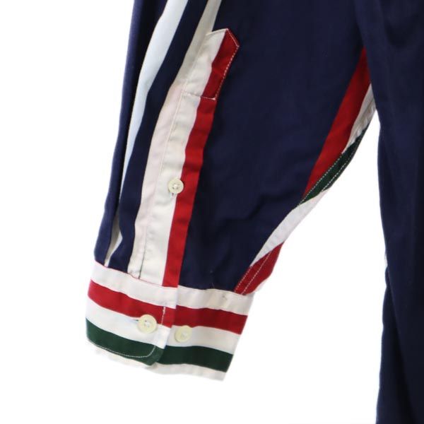 NAUTICA ノーティカ 90s オールド ボーダー柄 長袖 ボタンダウンシャツ L 紺×赤×白 メンズ
