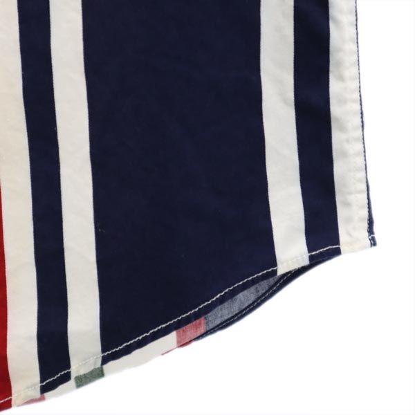 NAUTICA ノーティカ 90s オールド ボーダー柄 長袖 ボタンダウンシャツ L 紺×赤×白 メンズ