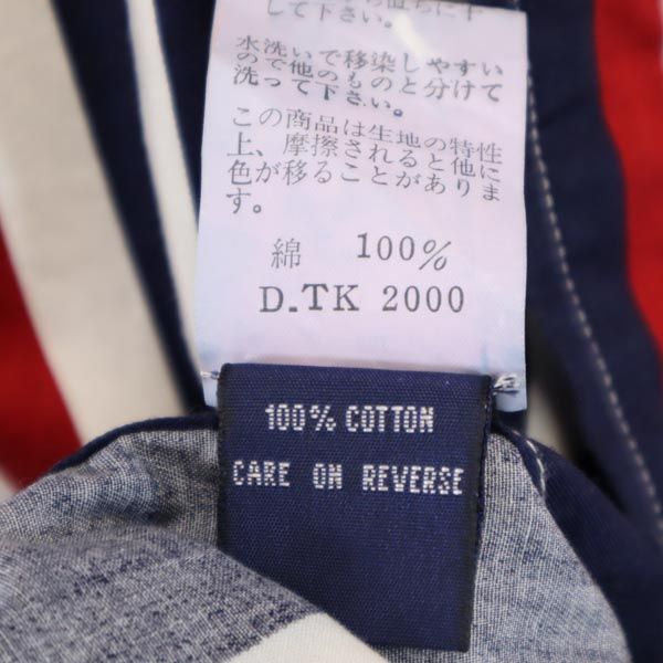 NAUTICA ノーティカ 90s オールド ボーダー柄 長袖 ボタンダウンシャツ L 紺×赤×白 メンズ