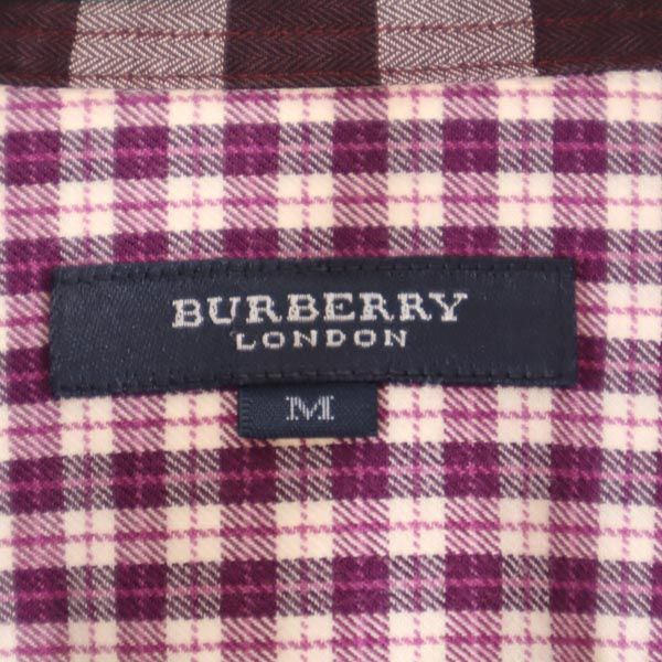 BURBERRY バーバリー 三陽商会 日本製 チェック柄 長袖 ボタンダウンシャツ M 紫系 メンズ