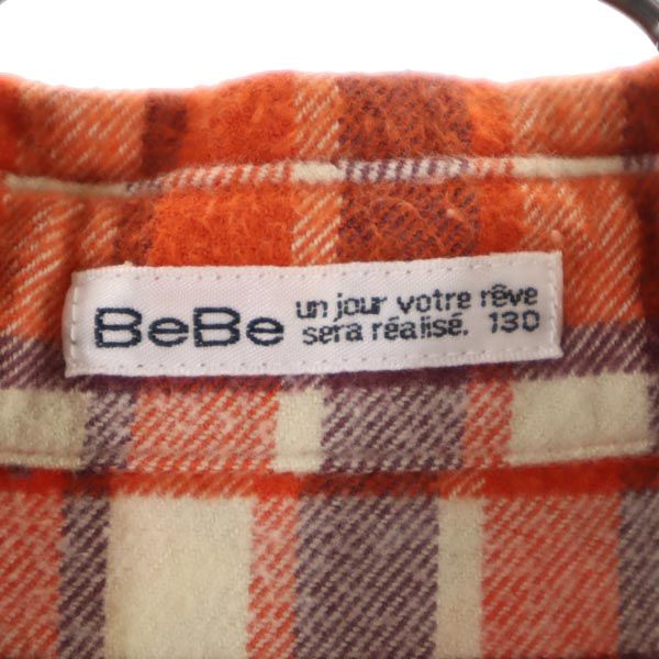 bebe ベベ チェック 長袖 ネルシャツ 130 赤系 キッズ
