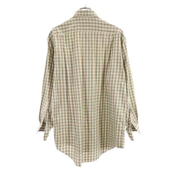 Aquascutum アクアスキュータム 日本製 長袖 チェックシャツ M グリーン系 メンズ