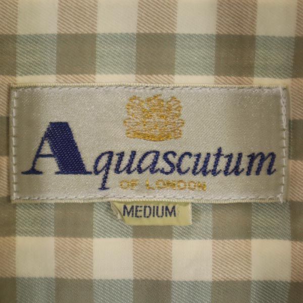 Aquascutum アクアスキュータム 日本製 長袖 チェックシャツ M グリーン系 メンズ