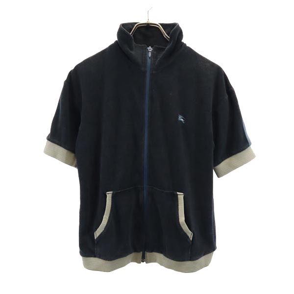 BURBERRY BLUE LABEL バーバリーブルーレーベル 三陽商会 日本製 半袖 パイル地 ジップパーカー M 黒 メンズ