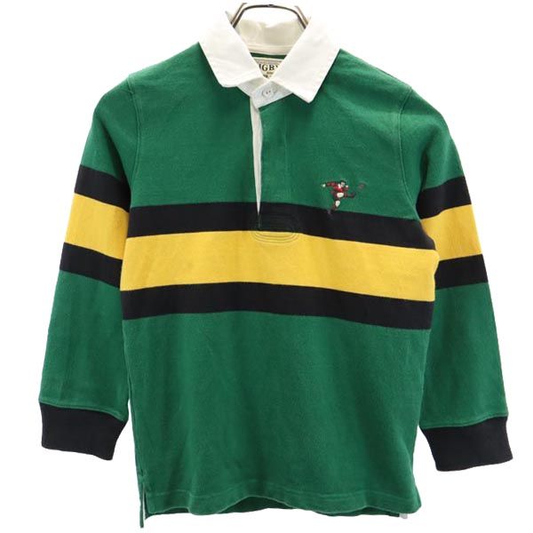 RALPH LAUREN ラルフローレン ボーダー 長袖 ポロシャツ S グリーン系 ラガーシャツ キッズ