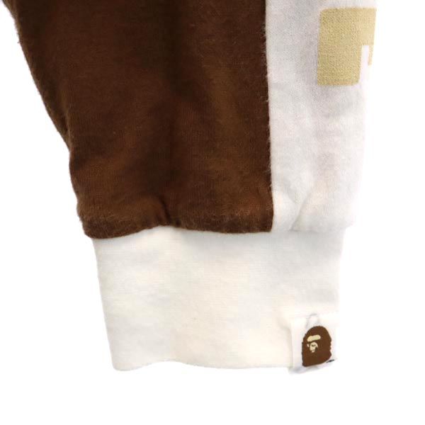 A BATHING APE アベイシングエイプ 日本製 ボーダー 長袖 Tシャツ M ベージュ ロンT メンズ