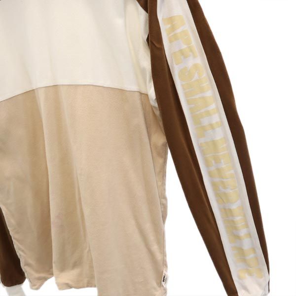 A BATHING APE アベイシングエイプ 日本製 ボーダー 長袖 Tシャツ M ベージュ ロンT メンズ