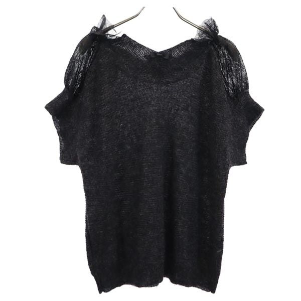 LANVIN en Bleu ランバンオンブルー ウールブレンド デザイン 半袖 デザイン セーター 38 グレー系 ニット レディース