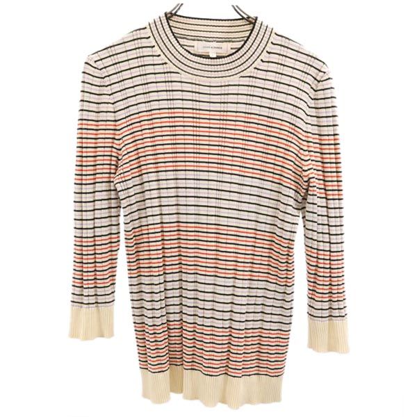 CHINTI & PARKER チンティ アンド パーカー シルクブレンド ボーダー柄 7分袖 セーター L ベージュ 他 ニット レディース