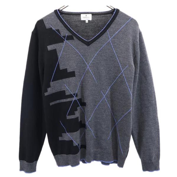 LANVIN en Bleu ランバンオンブルー 長袖 Vネック セーター 48 グレー ニット レディース