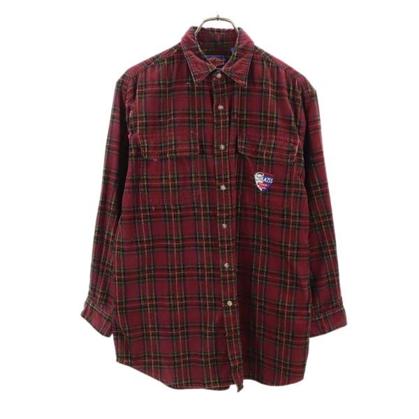 ゲスジーンズ 90s オールド コーデュロイ 長袖 チェックシャツ XL ボルドー GUESS JEANS メンズ
