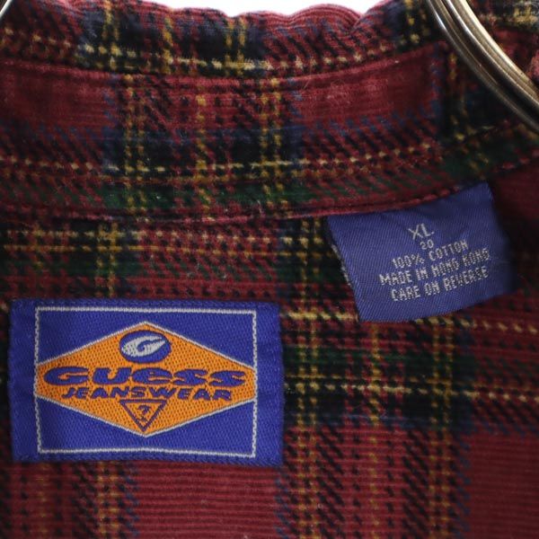 GUESS JEANS ゲスジーンズ 90s オールド コーデュロイ 長袖 チェックシャツ XL ボルドー メンズ