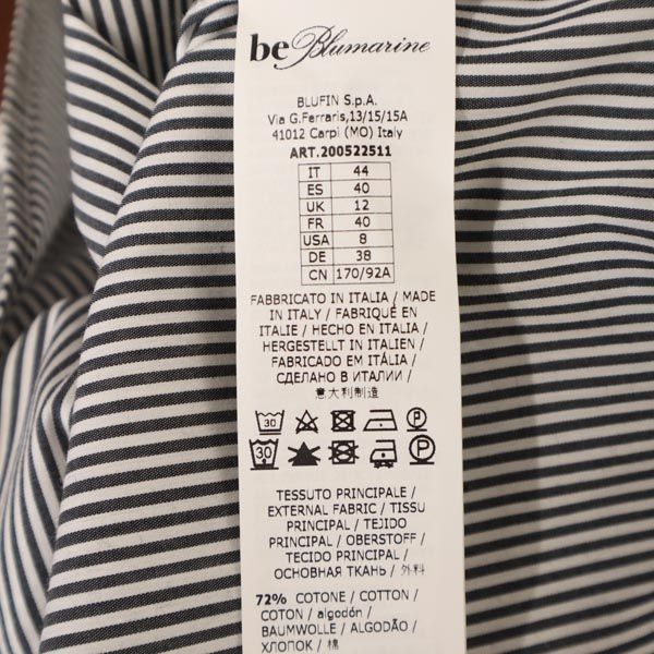 Be Blumarine ビーブルマリン ストライプ 長袖 シャツ USA8 ネイビー系 レディース