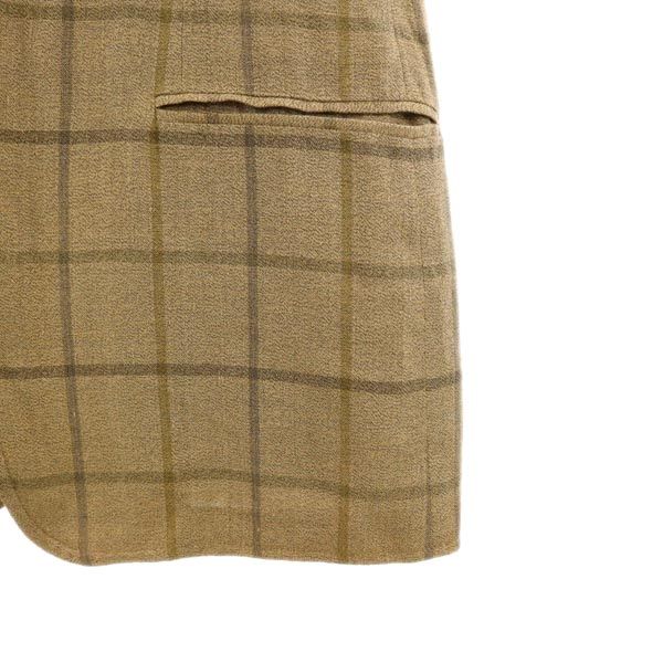 Emporio Armani エンポリオアルマーニ イタリア製 リネンブレンド チェック ノーカラージャケット 42 ブラウン系 レディース