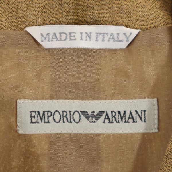 Emporio Armani エンポリオアルマーニ イタリア製 リネンブレンド チェック ノーカラージャケット 42 ブラウン系 レディース