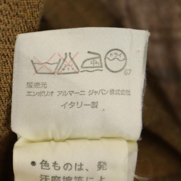 Emporio Armani エンポリオアルマーニ イタリア製 リネンブレンド チェック ノーカラージャケット 42 ブラウン系 レディース