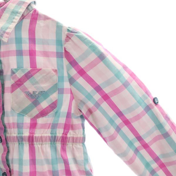 ARMANI JUNIOR アルマーニジュニア チェック 長袖 シャツ ワンピース 2A 94ｃｍ ピンク系 キッズ