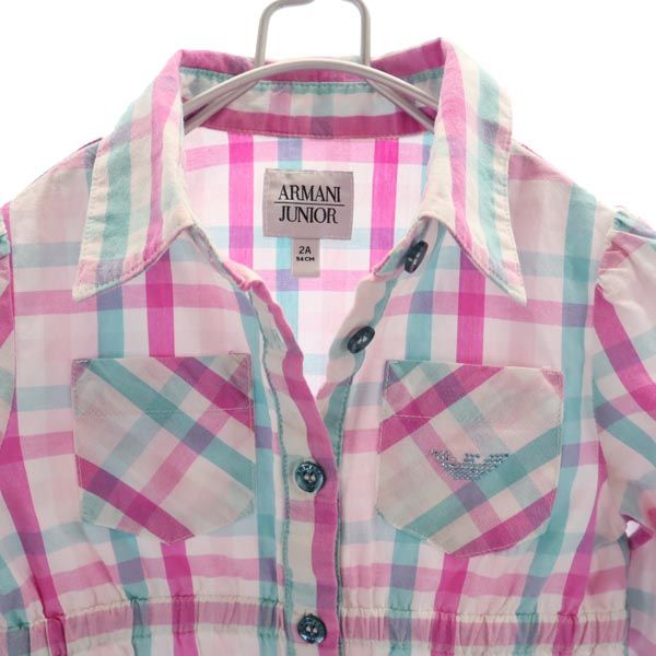 ARMANI JUNIOR アルマーニジュニア チェック 長袖 シャツ ワンピース 2A 94ｃｍ ピンク系 キッズ