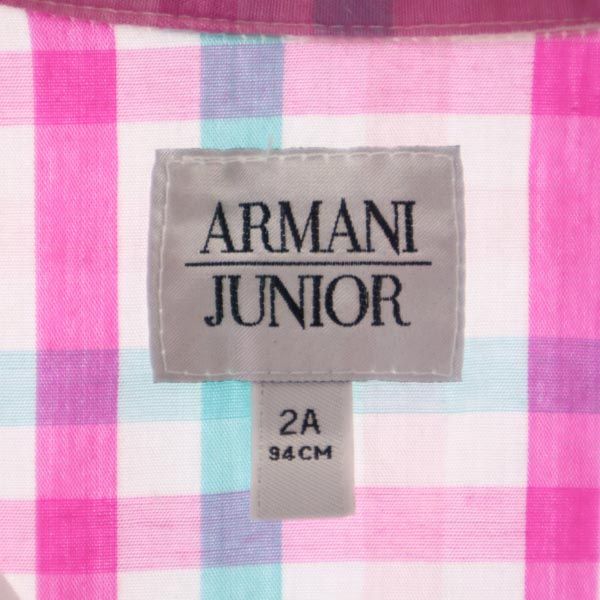 アルマーニジュニア チェック 長袖 シャツ ワンピース 2A 94ｃｍ ピンク系 ARMANI JUNIOR キッズ