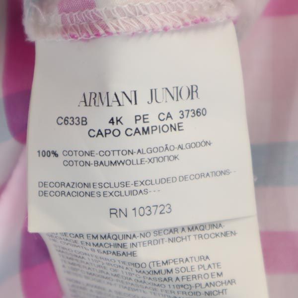ARMANI JUNIOR アルマーニジュニア チェック 長袖 シャツ ワンピース 2A 94ｃｍ ピンク系 キッズ