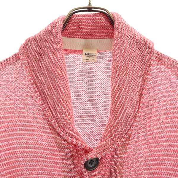 Ron Herman ロンハーマン リネン ボーダー柄 長袖 ショールカラー ニット カーディガン S レッド系 メンズ