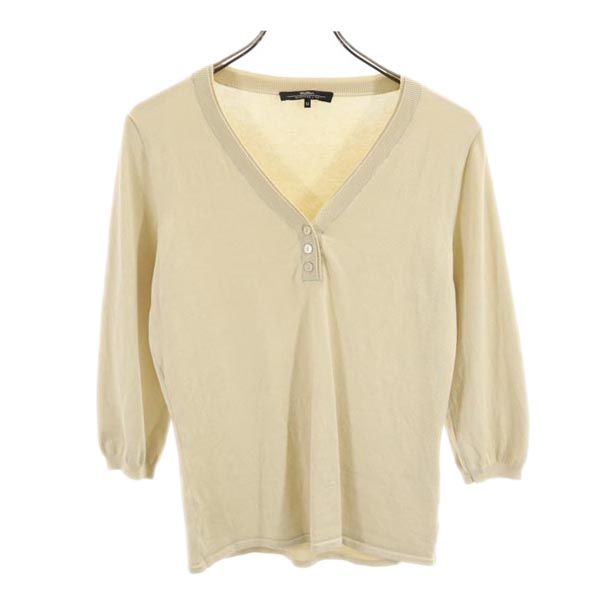 Max Mara WEEKEND LINE マックスマーラ ウィークエンド シルクブレンド 5分袖 Vネック セーター M ベージュ ニット レディース