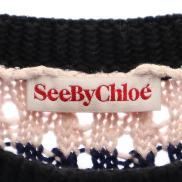 SEE BY CHLOE シーバイクロエ デザイン編み 長袖 デザイン編み セーター USA2 ブルー×イエロー ニット レディース