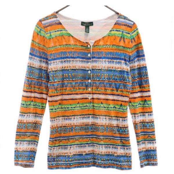 RALPH LAUREN JEANS ラルフローレンジーンズ 総柄 長袖 Tシャツ S ハーフボタン ロンT レディース