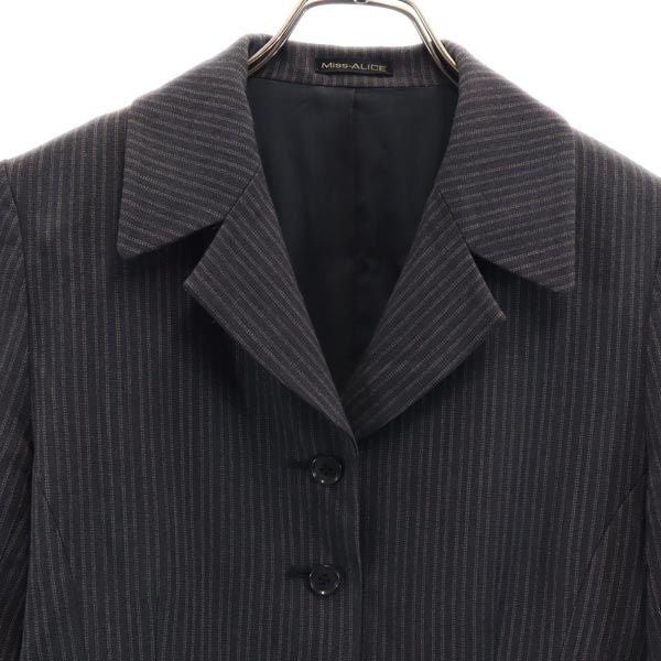 Miss ALICE ミスアリス 日本製 ウール ストライプ テーラードジャケット チャコール系 ブレザー レディース