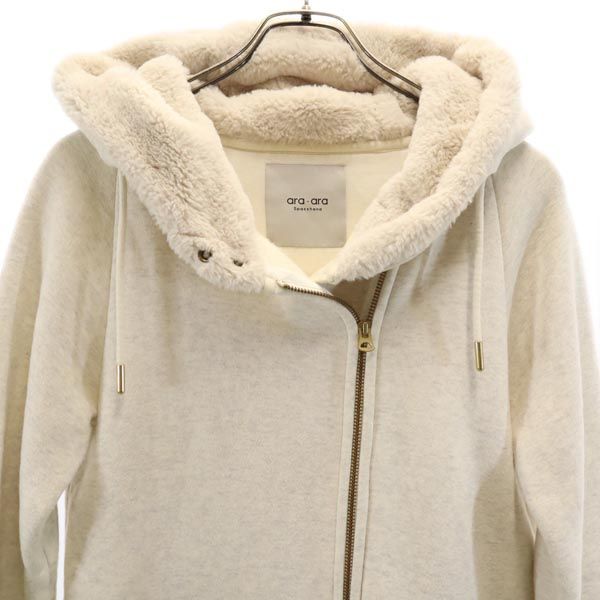 ara ara アラアラ 日本製 長袖 スウェット ジップパーカー 2 杢グレー系 フード 裏ファー 裏起毛 レディース