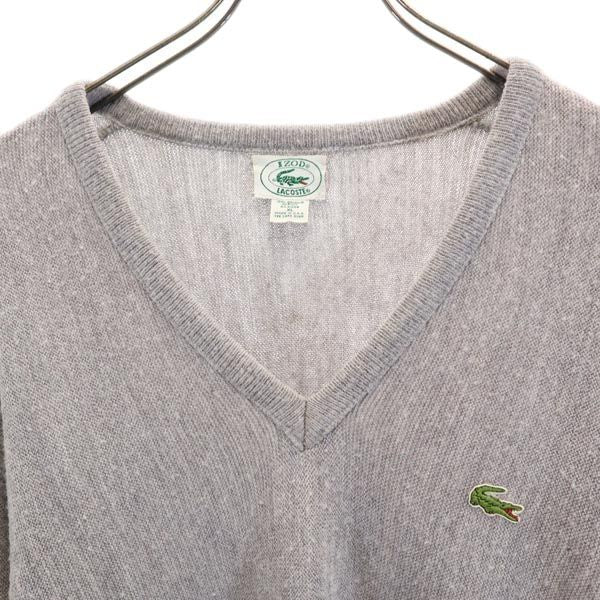 LACOSTE ラコステ 90s オールド USA製 長袖 Vネック ニット XL グレー系 セーター メンズ