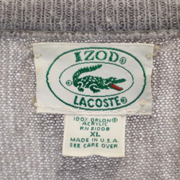 LACOSTE ラコステ 90s オールド USA製 長袖 Vネック ニット XL グレー系 セーター メンズ