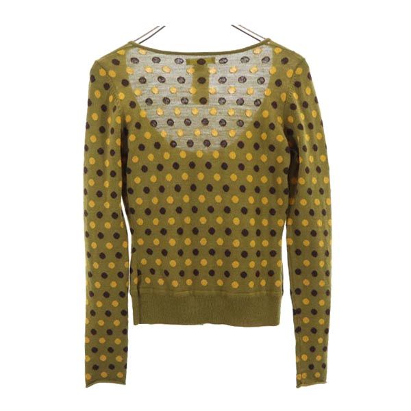 CATHERINE MALANDRINO キャサリンマランドリーノ メリノウール ドット柄 長袖 ニット カーディガン S カーキ 水玉 レディース