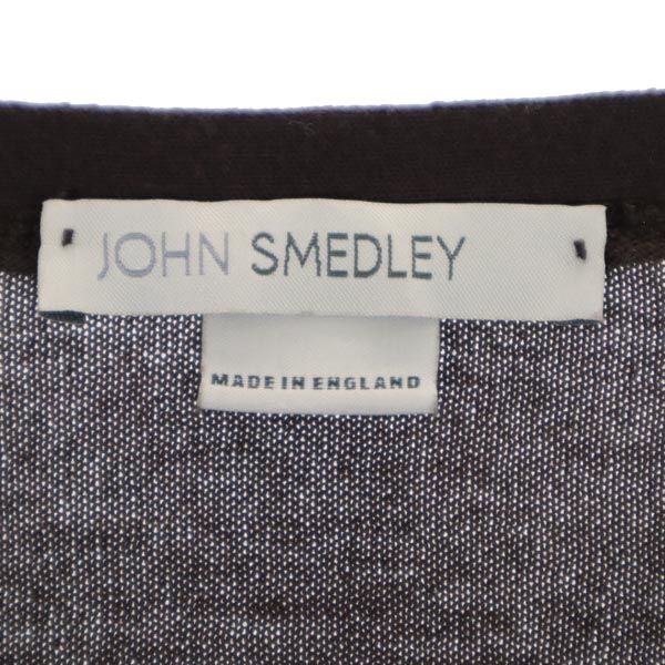 ジョンスメドレー 英国製 長袖 Vネック コットンニット カーディガン XS ブラウン JOHN SMEDLEY レディース