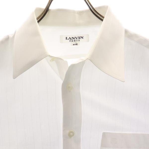 LANVIN ランバン 日本製 ストライプ柄 長袖 シャツ 41-82 ホワイト メンズ