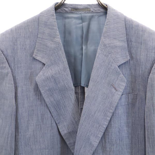 LANVIN ランバン リネンブレンド テーラードジャケット 48 ブルー系 しわ加工 メンズ