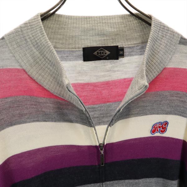 HG エイチジー ボーダー柄 長袖 ニット ジップパーカー M メンズ