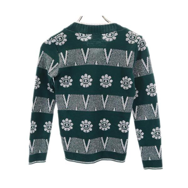VINTAGE ヴィンテージ 80s フランス製 総柄 長袖 Vネット ニット 1 グリーン系 セーター レディース
