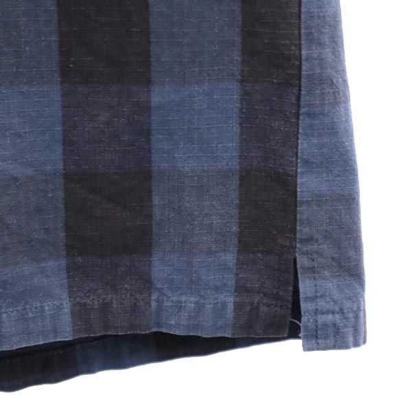 mtg. モンタージュ チェック 長袖 ジップ ボタンダウンシャツ L ネイビー系 リップストップ メンズ